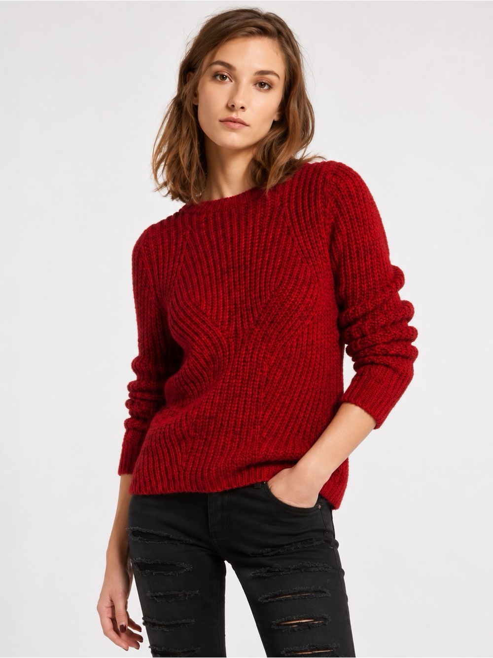 Maje Dublin Alpaca Wool Blend Red Marled Rib Knit Sweater Women Size S
